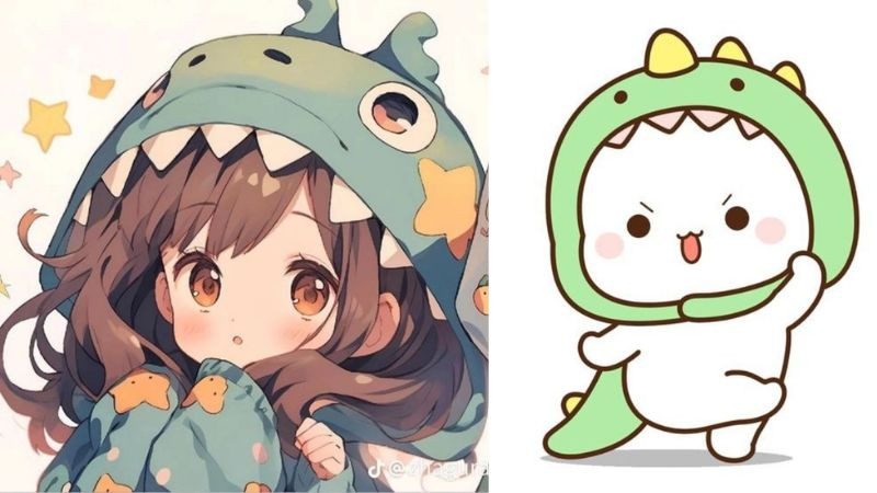 Hình ảnh avatar chú gấu mặc đồ khủng long xanh với hành động dễ thương, hình ảnh avatar đẹp