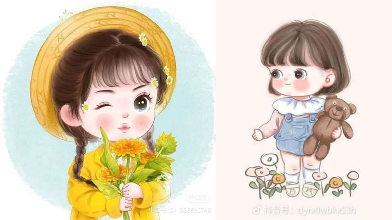 Hình ảnh avatar cô bé nhỏ nhắn đang ôm chú gấu bông đi dạo trong vườn hoa, hình ảnh avatar dễ thương