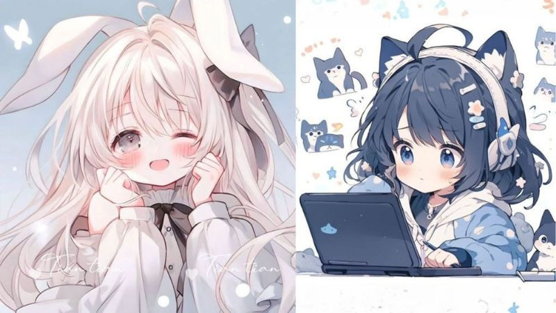Hình ảnh avatar cô gái anime đang chăm chú làm việc trên laptop, hình ảnh avatar đẹp