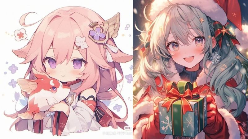 Hình ảnh avatar cô gái anime hóa thân thành ông già Noel đi phát quà, hình ảnh avatar đẹp cho con gái ngầu