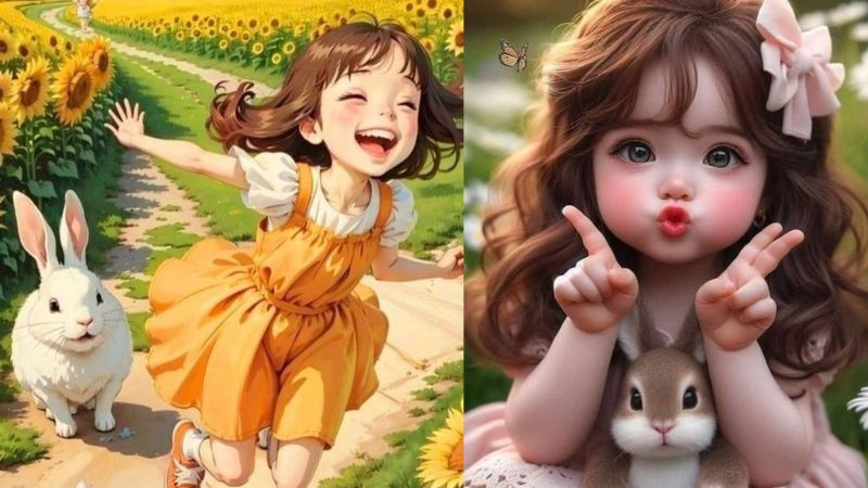 Hình ảnh avatar cô gái đang chạy nhảy vui vẻ giữa vườn hoa hướng dương rực rỡ, hình ảnh avatar đẹp cho con gái ngầu