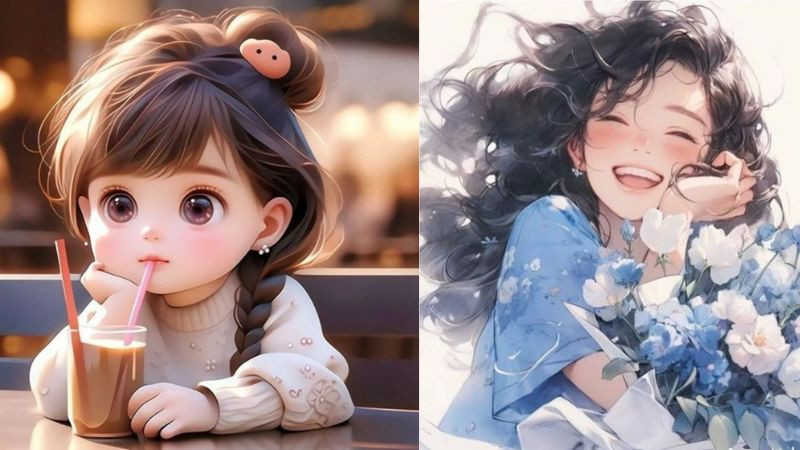 Hình ảnh avatar cô gái dễ thương với mắt tròn xoe đang uống cafe, hình ảnh avatar đẹp cho con gái