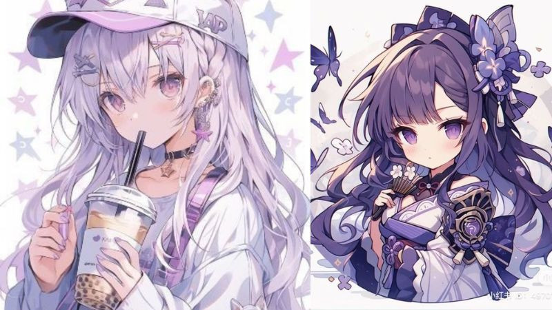 Hình ảnh avatar cô gái tóc tím xinh đẹp và cuốn hút trong phong cách anime, hình ảnh avatar đẹp cho con gái ngầu