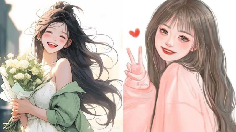 Hình ảnh avatar cô gái xinh đẹp tóc dài nở nụ cười dễ thương, hình ảnh avatar đẹp cho con gái ngầu