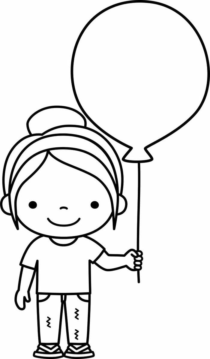 Hình ảnh bé gái cầm chùm tranh tô màu bóng bay