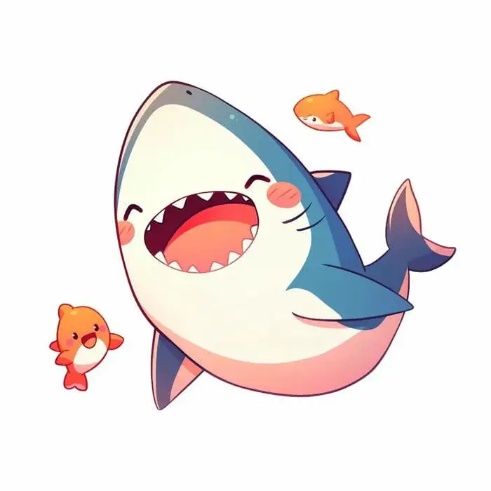 Hình ảnh cá mập chibi màu xanh mỉm cười tươi tắn