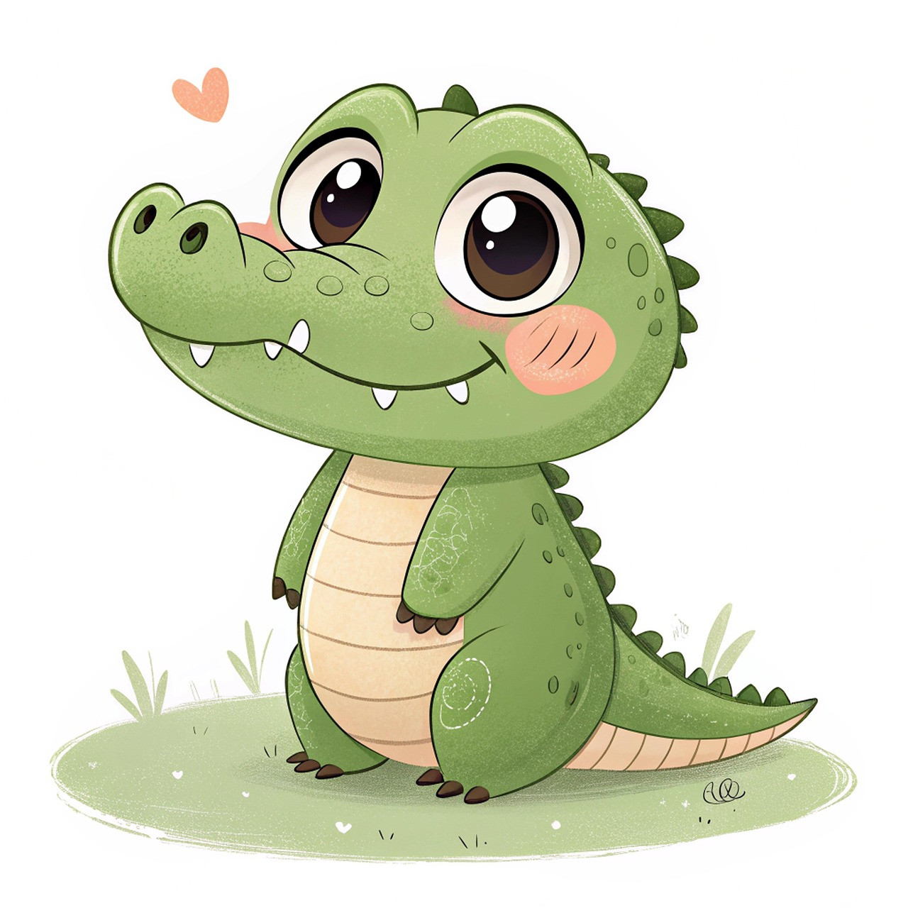 Hình ảnh cá sấu hoạt hình phong cách chibi dễ thương với má hồng