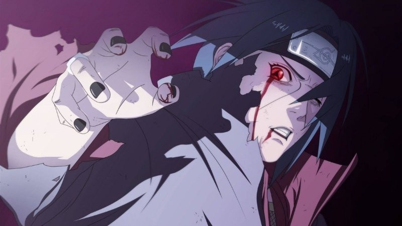Hình ảnh cận mặt Itachi Uchiha thể hiện sự trầm tư