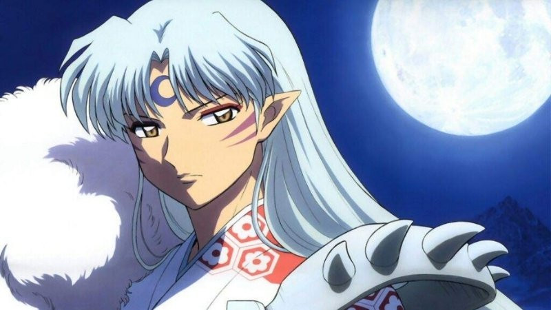 Hình ảnh cận mặt Sesshomaru với đôi mắt hổ phách sắc bén