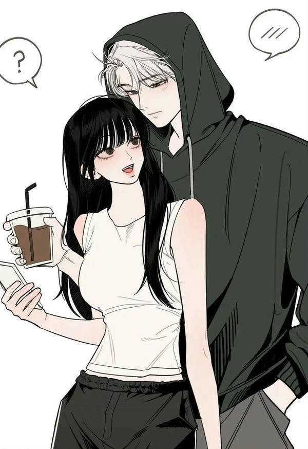 Hình ảnh cặp đôi anime ngồi bên cửa sổ, suy tư