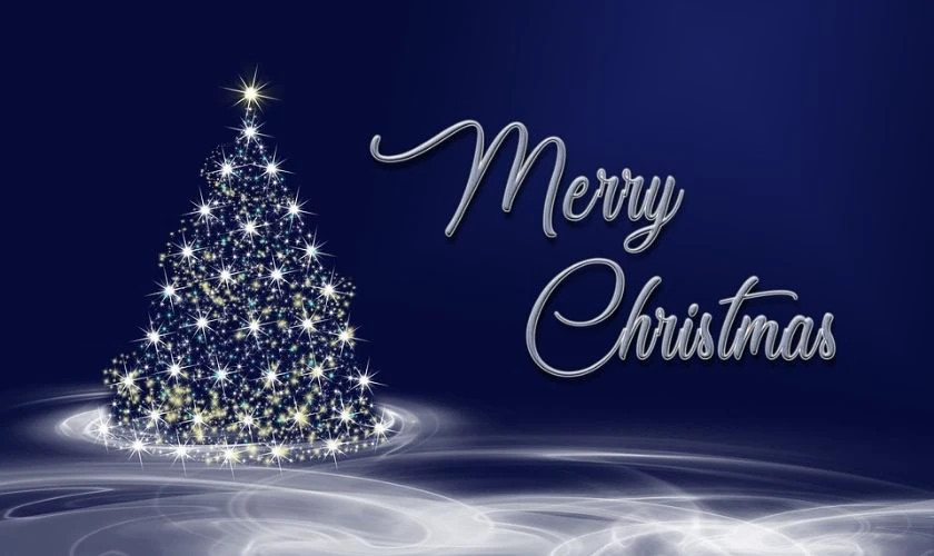 Hình ảnh cây thông Noel với ánh đèn bokeh lung linh làm nền