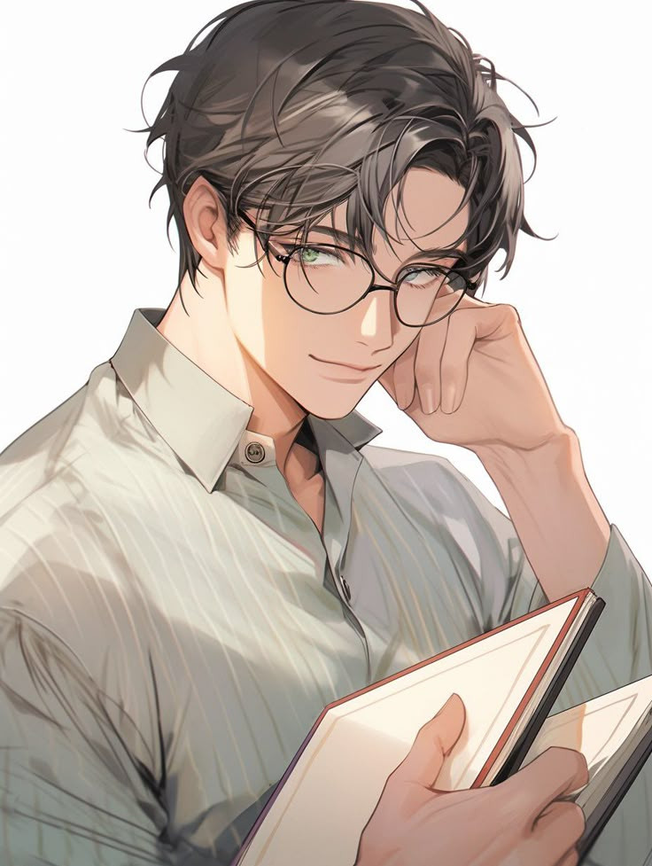 Hình ảnh chàng trai anime đeo kính đang đọc sách