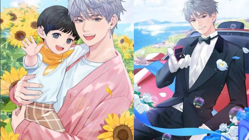 Hình ảnh chibi chàng trai đang bế một cậu bé, trông rất đáng yêu