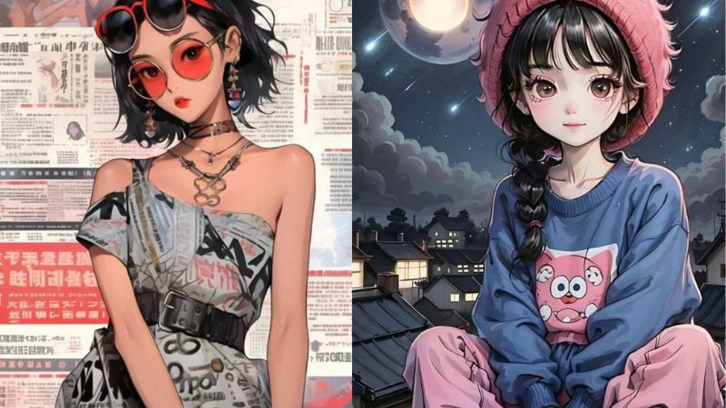 Hình ảnh chibi cô gái cá tính, phong cách thời trang độc đáo