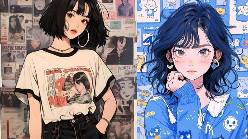 Hình ảnh chibi cô gái tóc ngắn, phong cách cá tính, biểu cảm tự tin