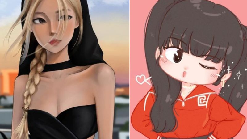 Hình ảnh chibi của một nhóm nhạc nữ nổi tiếng, tạo dáng đáng yêu