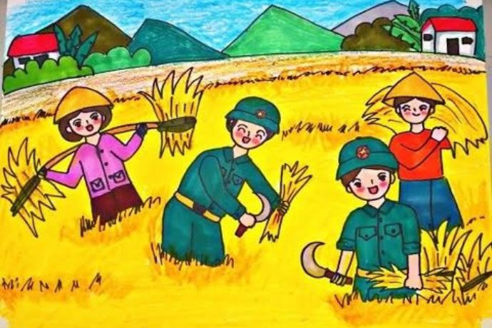 Hình ảnh chú bộ đội cùng thiếu nhi vệ sinh môi trường