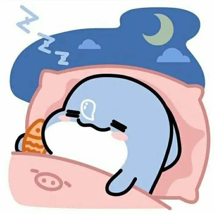 Hình ảnh chú cá chibi màu xanh lá đang ngủ