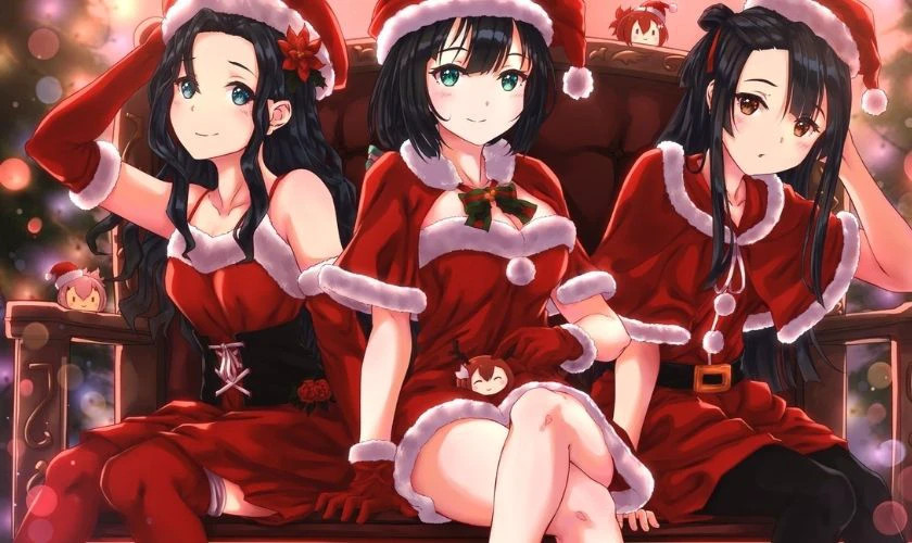 Hình ảnh chú gấu Bắc Cực đội mũ Noel và ôm một món quà