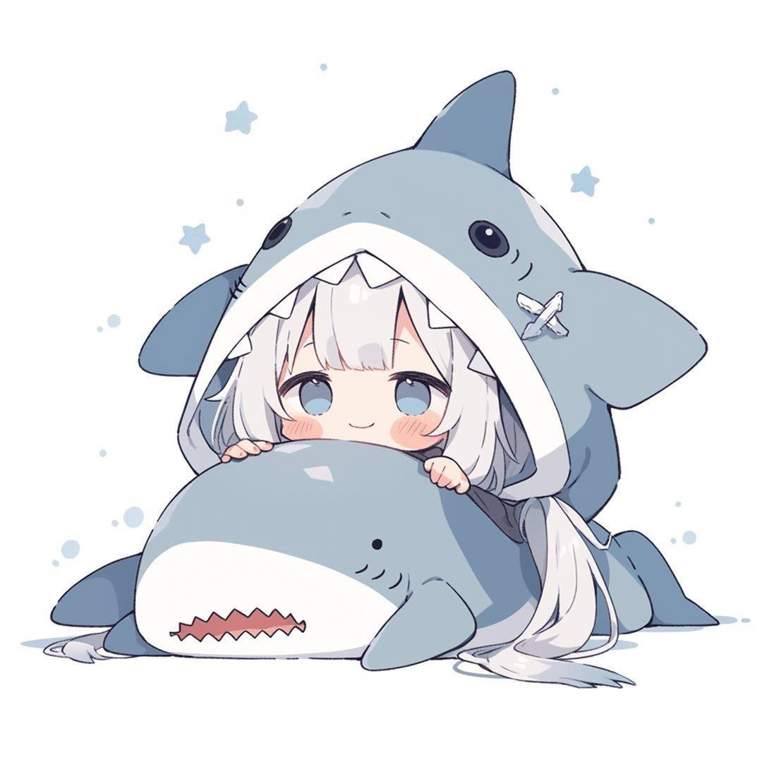 Hình ảnh cô bé ôm chú cá chibi màu cam