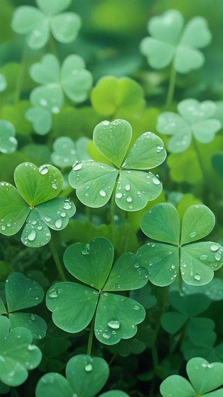 Hình ảnh cỏ bốn lá nhỏ nhắn nổi bật trên nền xanh mềm mại, ý nghĩa tốt lành cho mùa thi