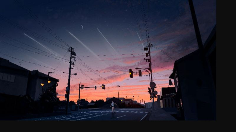 Hình ảnh cô đơn bầu trời hoàng hôn rực rỡ trong anime