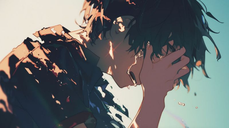 Hình ảnh cô đơn bóng lưng một nhân vật anime ngồi bên cửa sổ nhìn ra bầu trời đêm