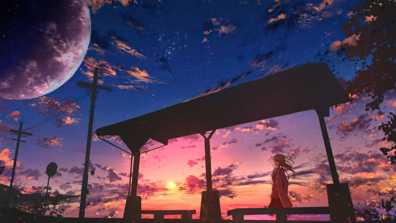 Hình ảnh cô đơn cảnh thành phố về đêm nhìn từ trên cao trong anime