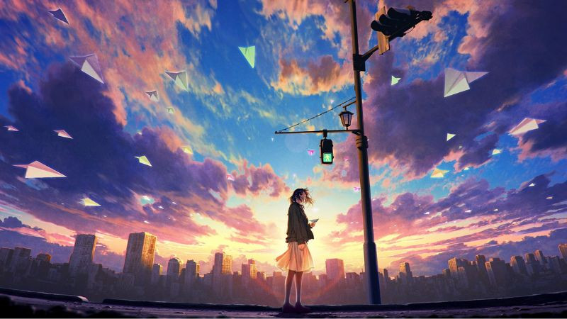 Hình ảnh cô đơn con đường vắng vẻ dưới ánh trăng trong anime