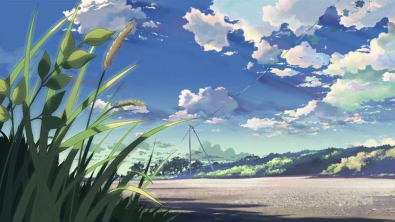 Hình ảnh cô đơn khung cảnh cánh đồng cỏ khô dưới bầu trời xám trong anime