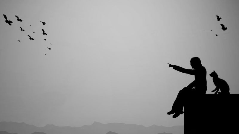 Hình ảnh cô đơn một người đứng quay lưng nhìn ra biển đen trắng