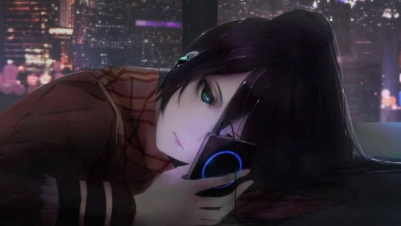 Hình ảnh cô đơn một nhân vật anime đứng một mình dưới trời mưa