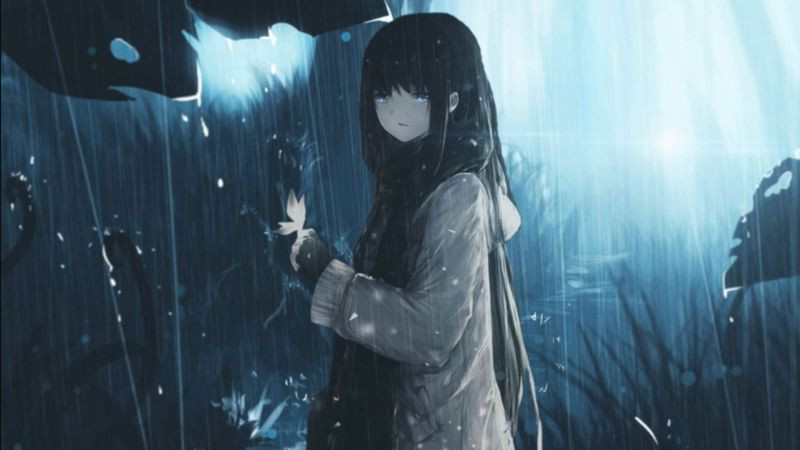 Hình ảnh cô đơn một nhân vật anime nhìn ra cửa sổ với ánh mắt xa xăm