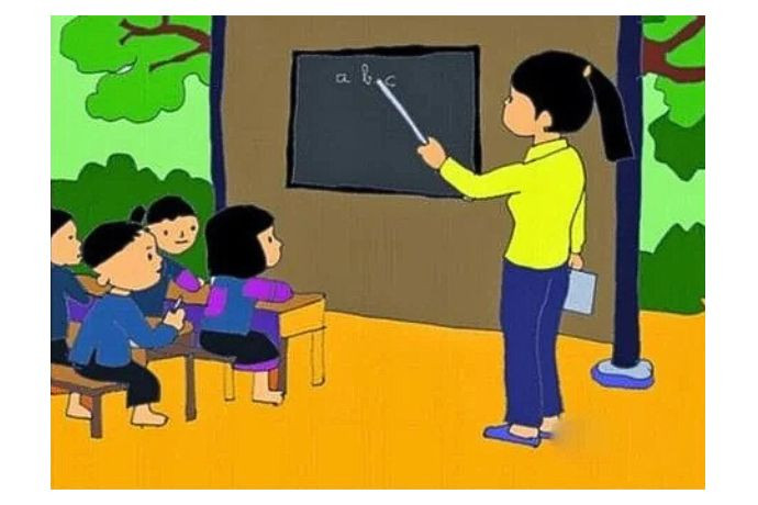 Hình ảnh cô giáo và học sinh trong khung cảnh lớp học ấm áp