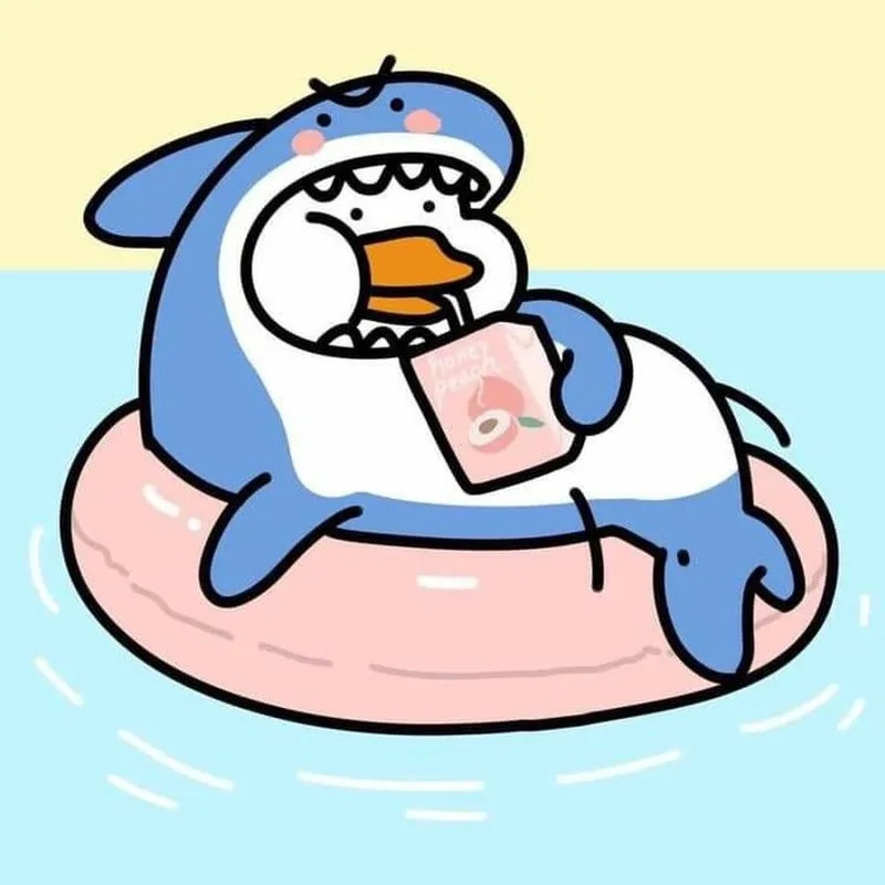 Hình ảnh con vịt chibi uống nước hoa quả