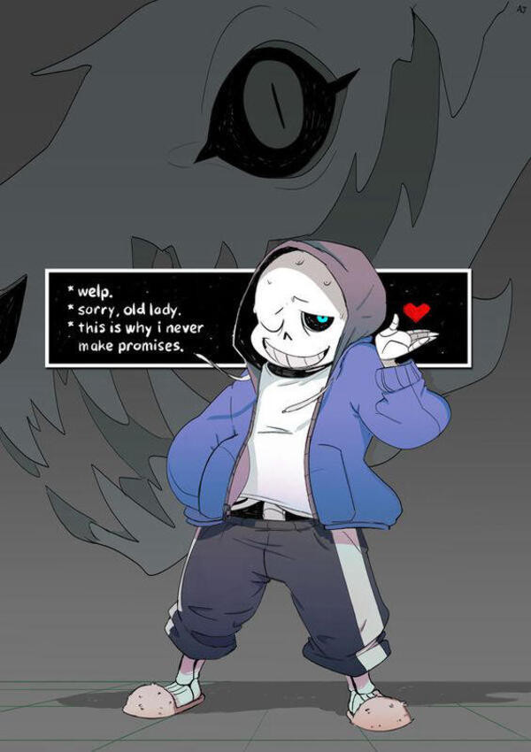 Hình ảnh của Sans đội mũ và khoác áo ấm