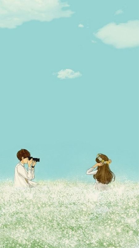 Hình ảnh dễ thương cặp đôi chibi trên cánh đồng rộng lớn