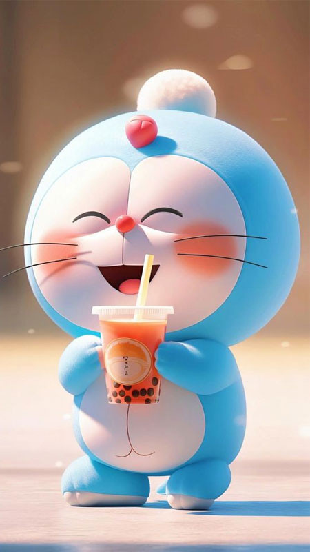 Hình ảnh Doremon mặt cười toe toét, đôi mắt nhắm lại vẻ thích thú