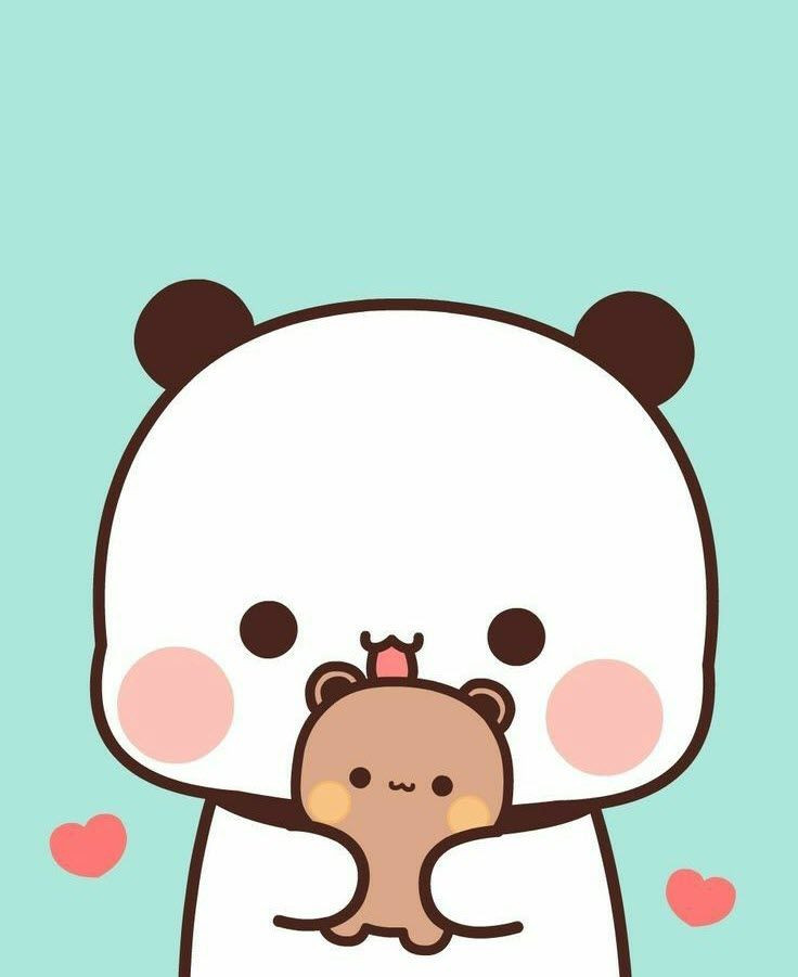 Hình ảnh gấu trúc hoạt hình dễ thương đang cầm gấu bông