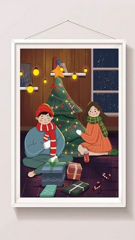 Hình ảnh Giáng sinh cute cặp đôi bên lò sưởi ấm áp