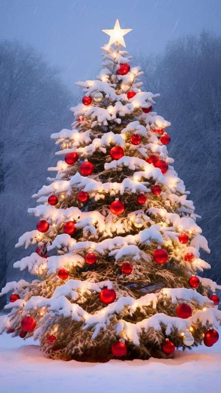 Hình ảnh Giáng sinh cute cây thông với ánh đèn bokeh lung linh