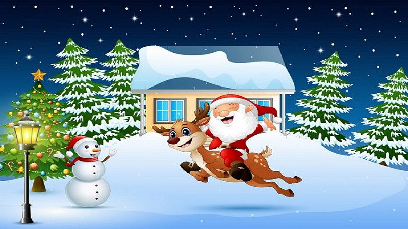 Hình ảnh Giáng sinh cute minh họa đàn tuần lộc kéo xe quà