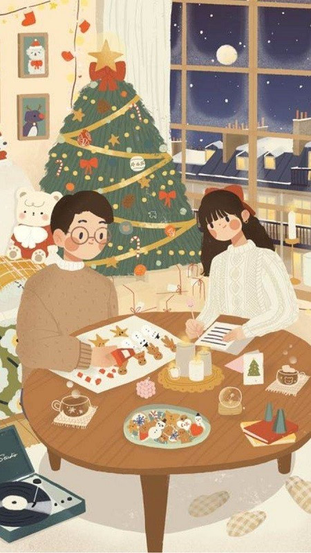 Hình ảnh Giáng sinh cute vẽ cặp đôi chim cánh cụt