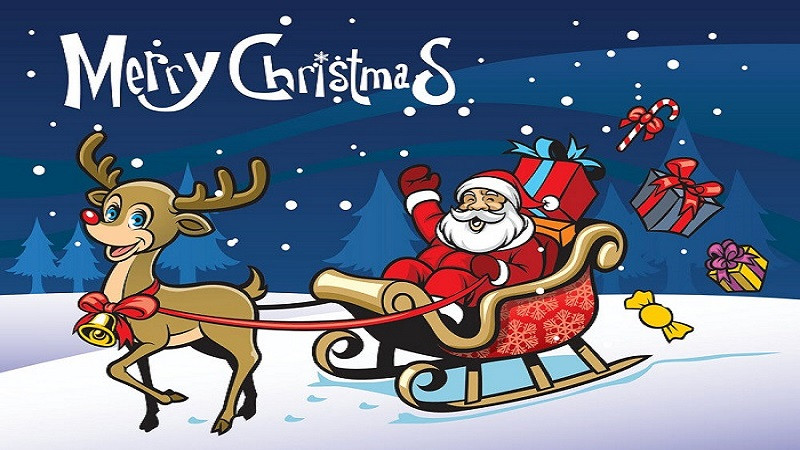 Hình ảnh Giáng sinh cute vẽ ông già Noel đang thả quà xuống ống khói