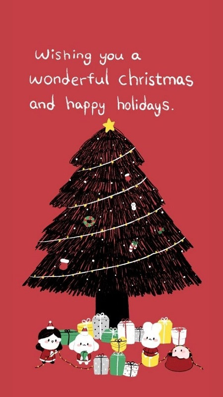 Hình ảnh Giáng sinh cute với cây thông và đèn lấp lánh