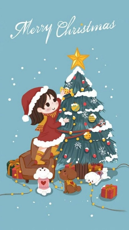 Hình ảnh Giáng sinh cute với chữ &quot;Merry Christmas&quot; và trang trí Noel