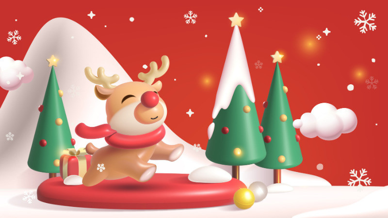 Hình ảnh Giáng sinh cute với nền màu đỏ rực rỡ