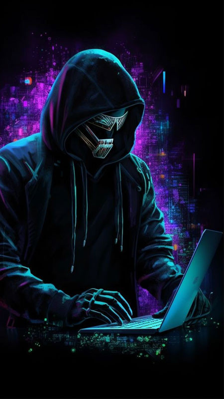 Hình ảnh hacker ngầu trong bóng tối với nhiều màn hình máy tính