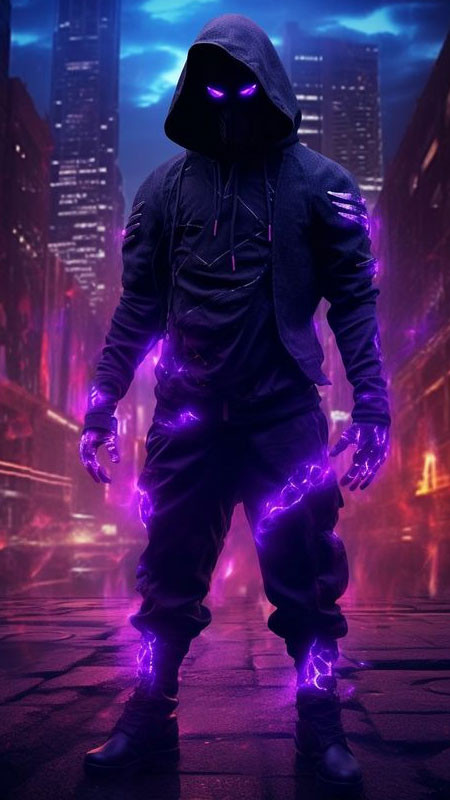 Hình ảnh hacker ngầu với ánh sáng neon và mã code xanh lá cây