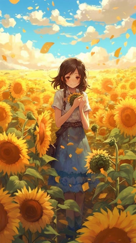 Hình ảnh hoa hướng dương trong cảnh anime lãng mạn